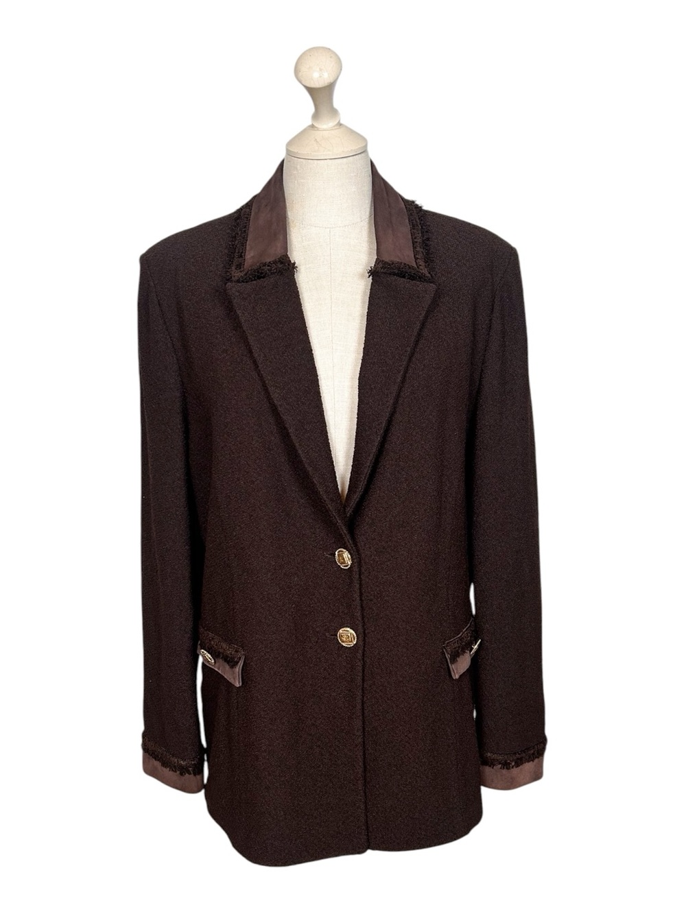 St. John Blazer Jacket in Brown Knit & Suede
